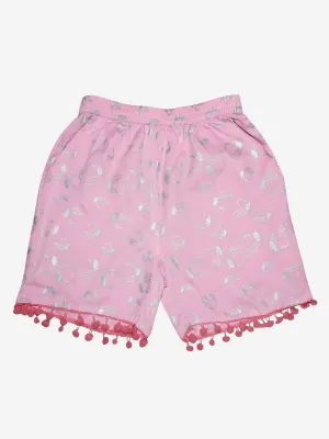 Girls Printed Rayon Shorts with Lace