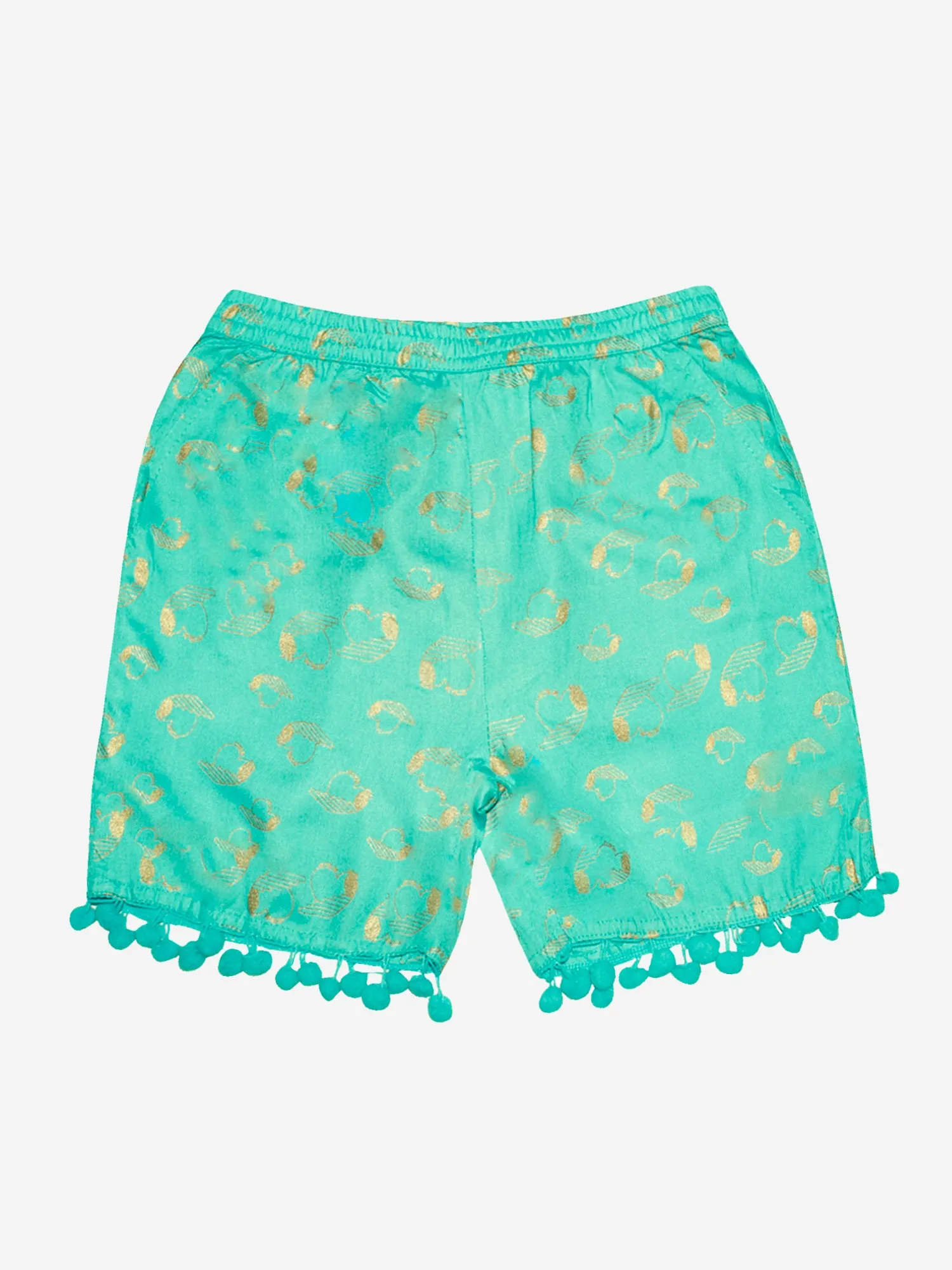 Girls Printed Rayon Shorts with Lace