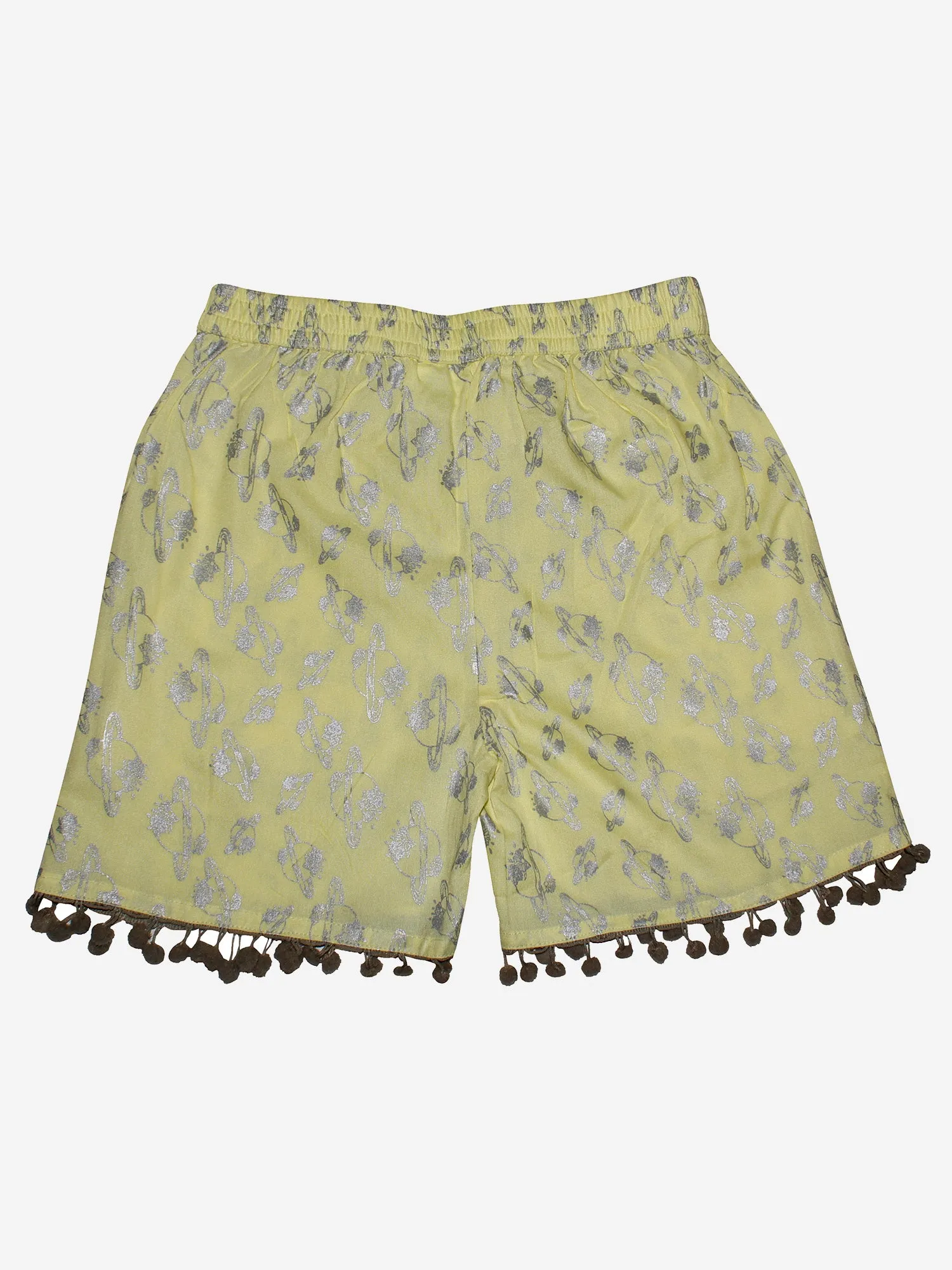 Girls Printed Rayon Shorts with Lace