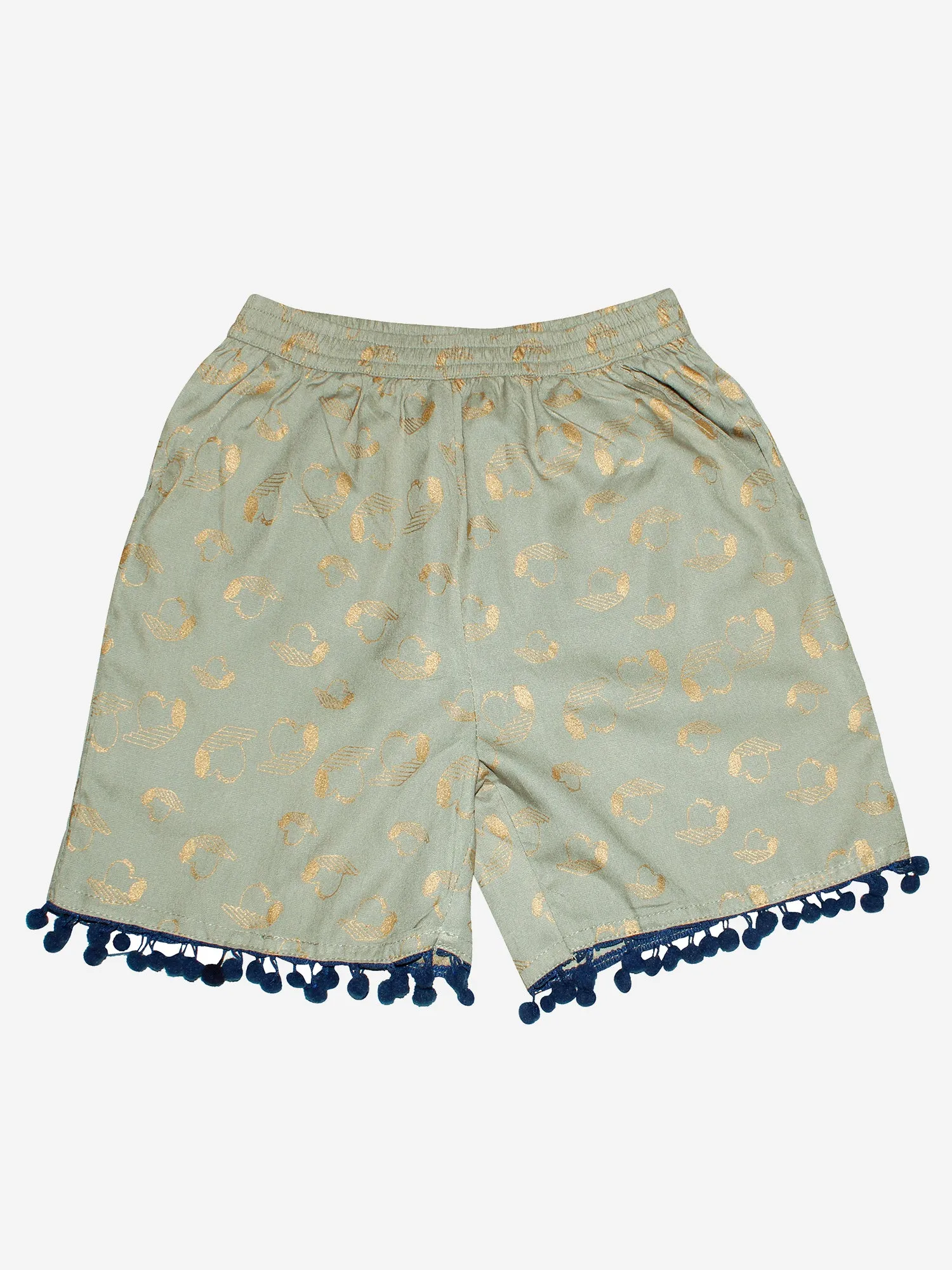 Girls Printed Rayon Shorts with Lace