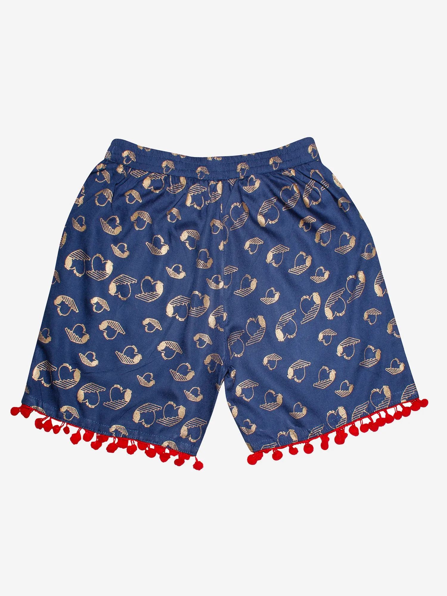 Girls Printed Rayon Shorts with Lace