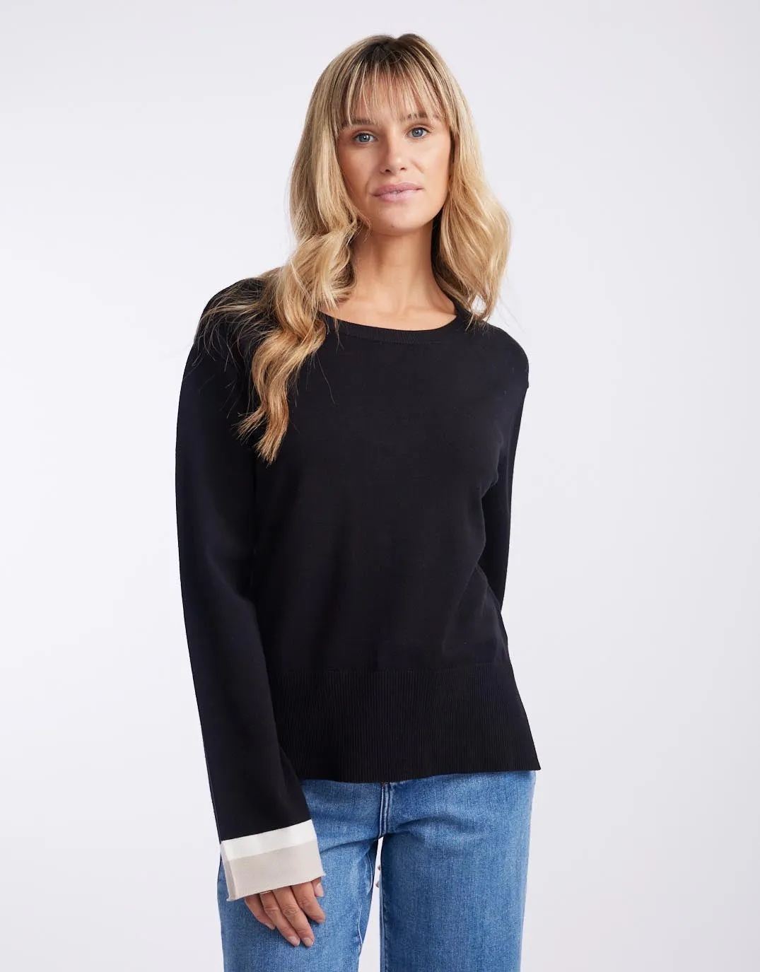 Giselle Lightweight Knit Top - Black/Oat/White