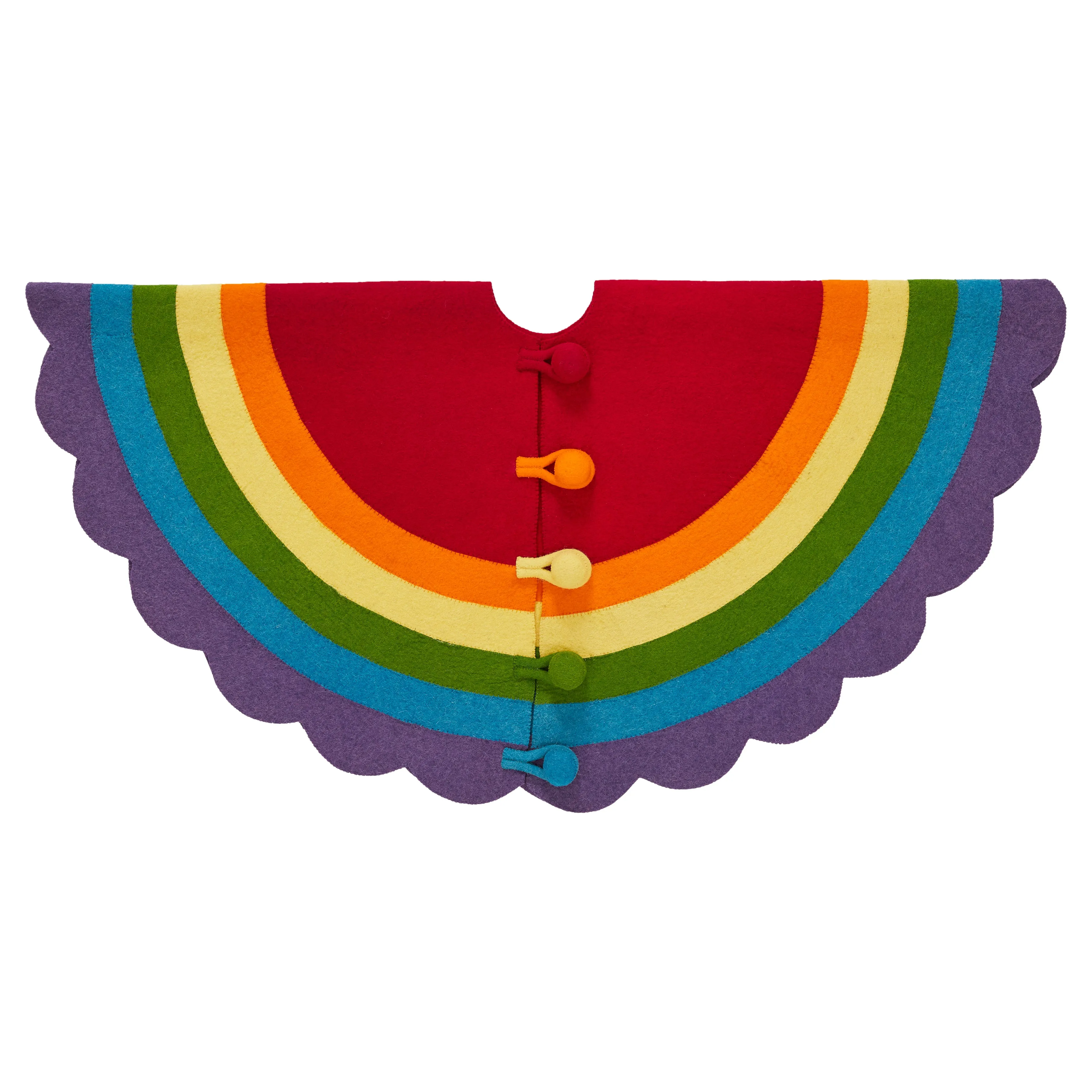 Hand Felted Wool Christmas Tree Skirt - Rainbow Pride Colors, 60", Colorful, Large, Luxury, Big Buttons