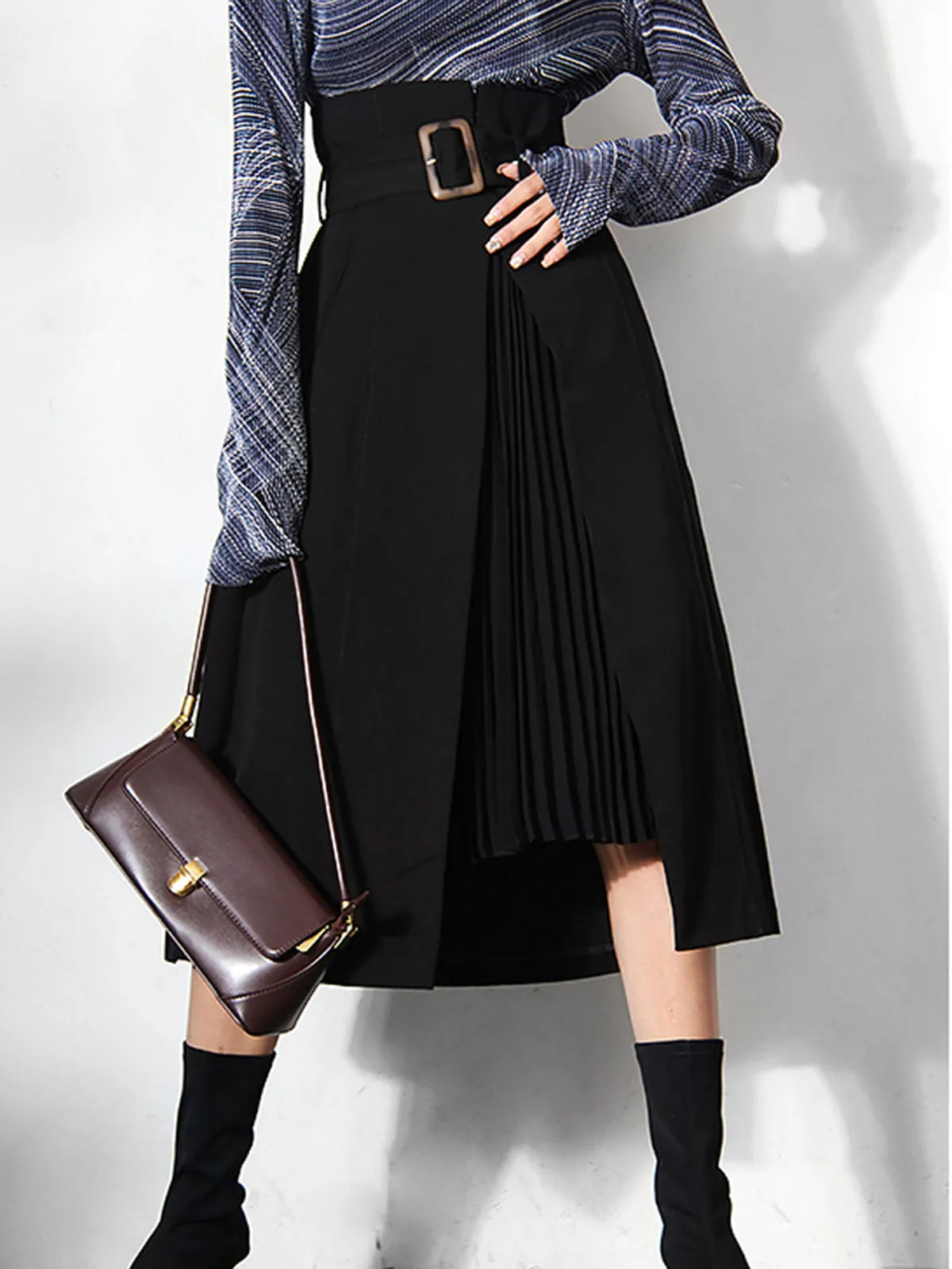 Irregular Package Graceful Belted Midi Skirt