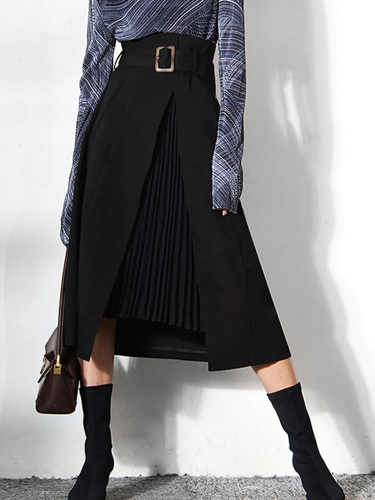 Irregular Package Graceful Belted Midi Skirt