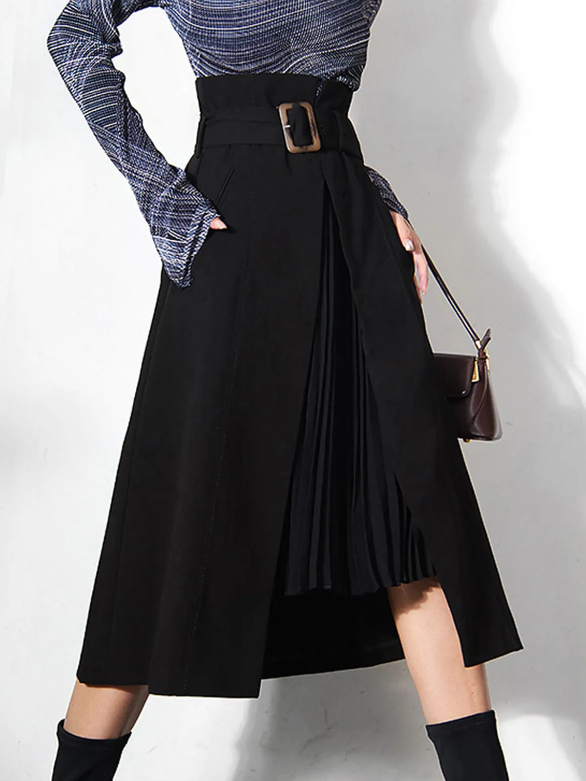 Irregular Package Graceful Belted Midi Skirt