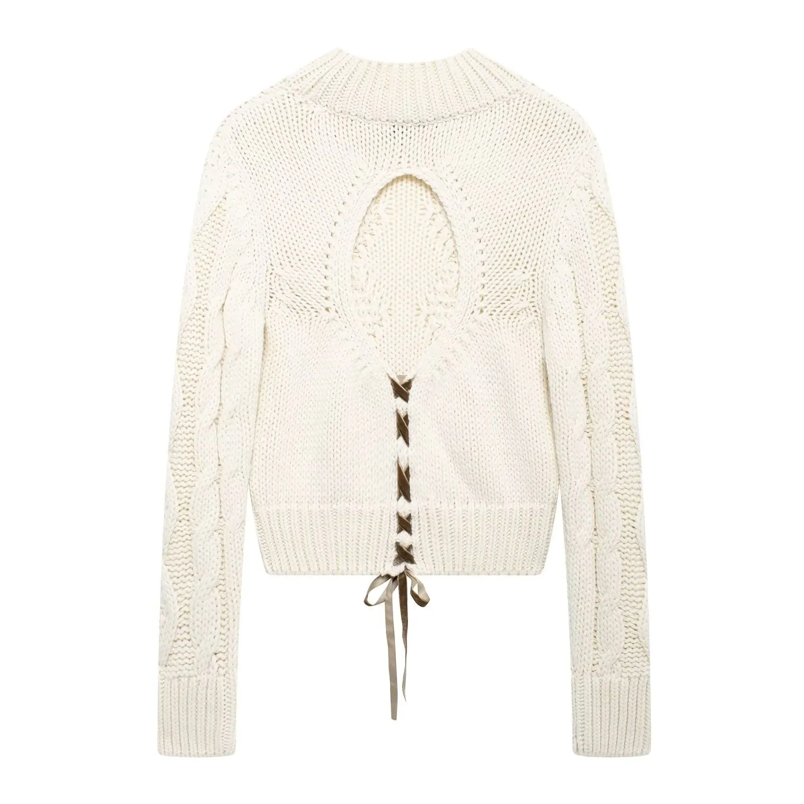 Isabella Open-Back Cable Knit Sweater