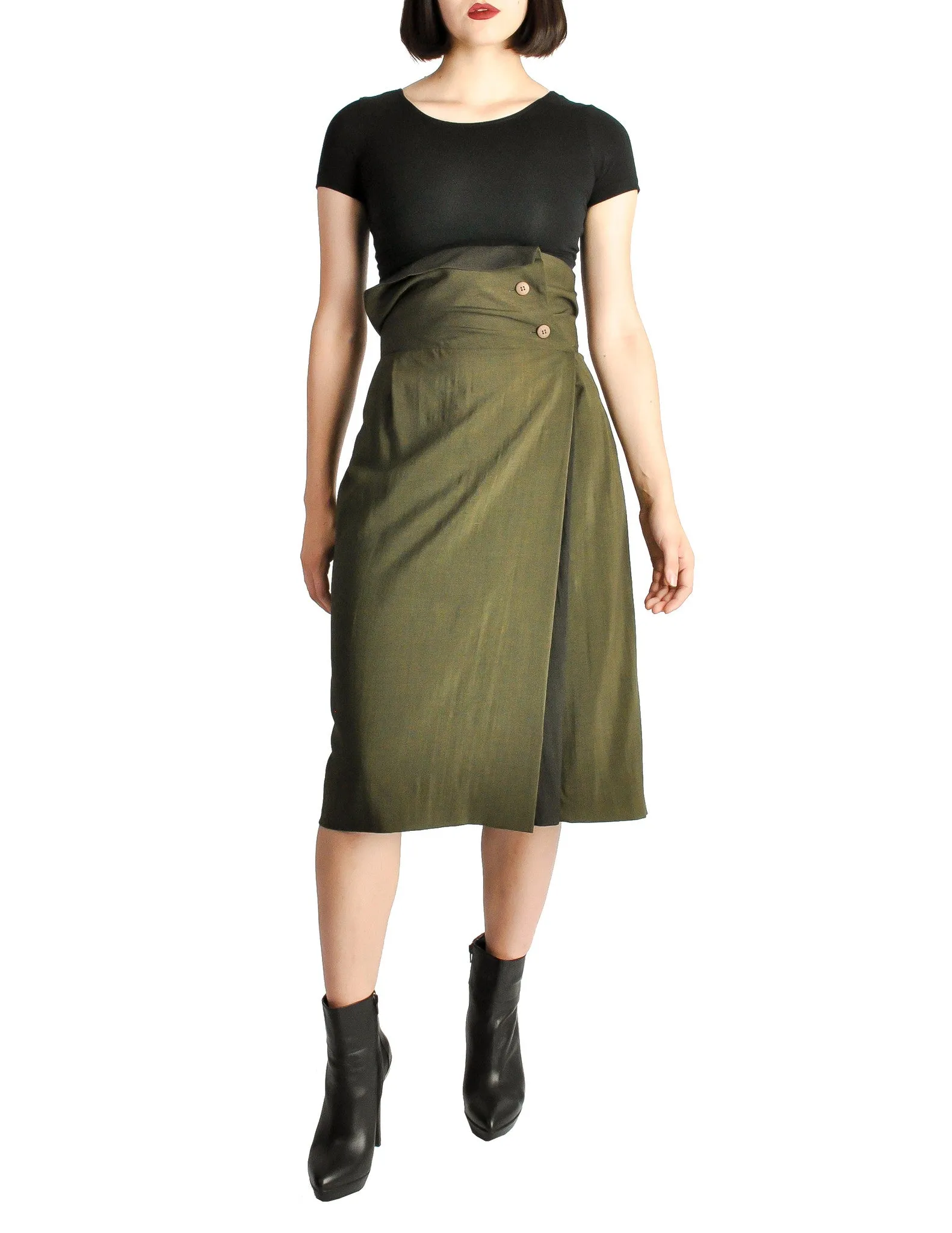 Issey Miyake Vintage Green Wool Wrap Skirt