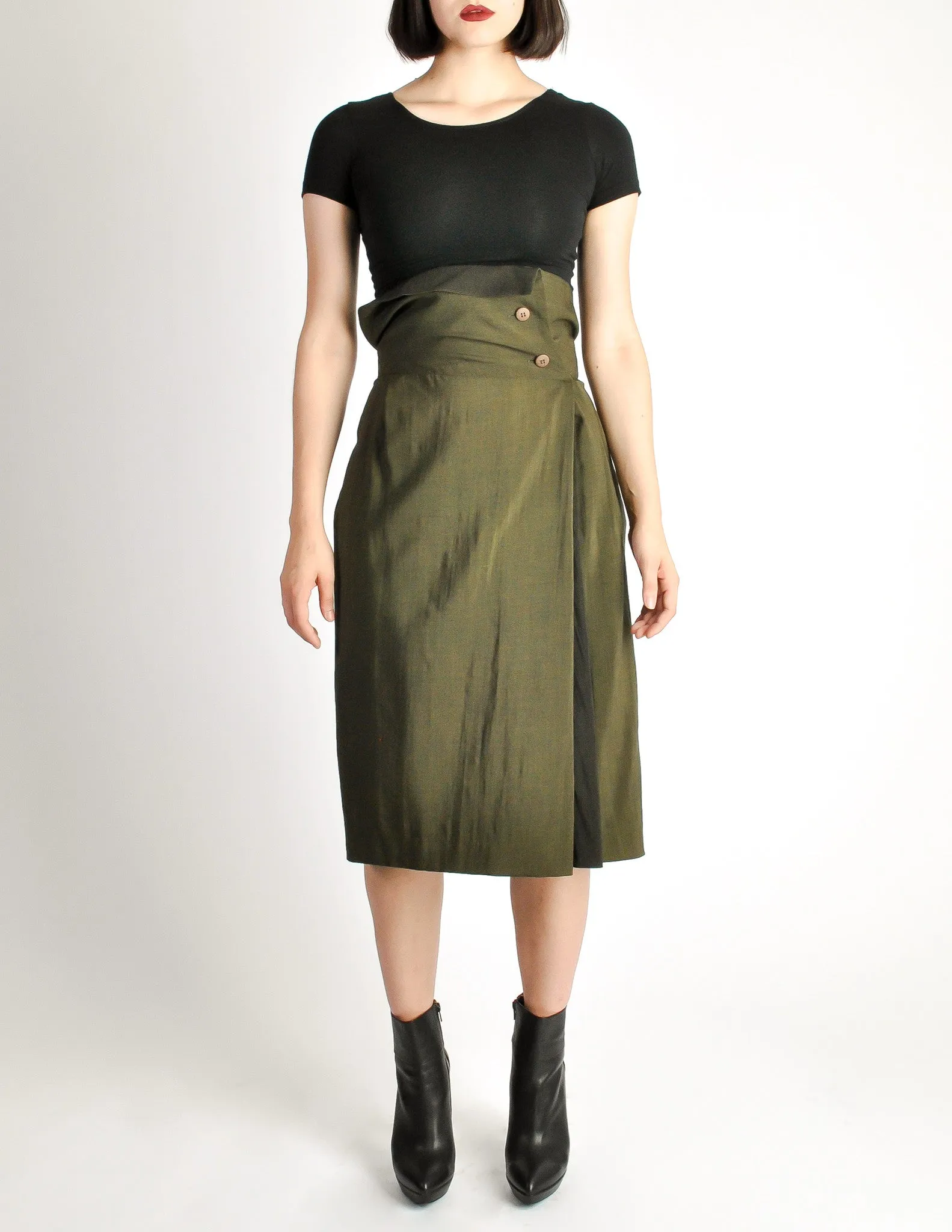 Issey Miyake Vintage Green Wool Wrap Skirt