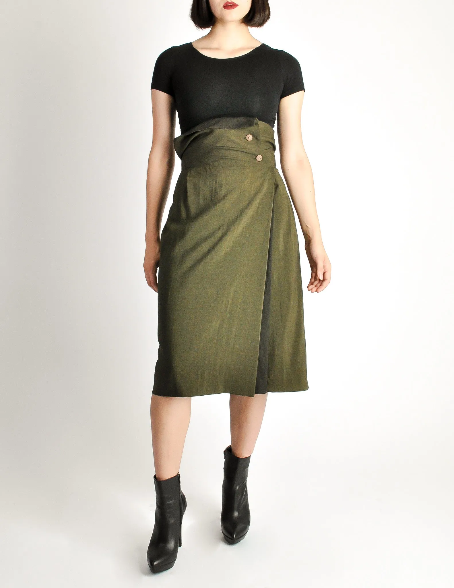 Issey Miyake Vintage Green Wool Wrap Skirt