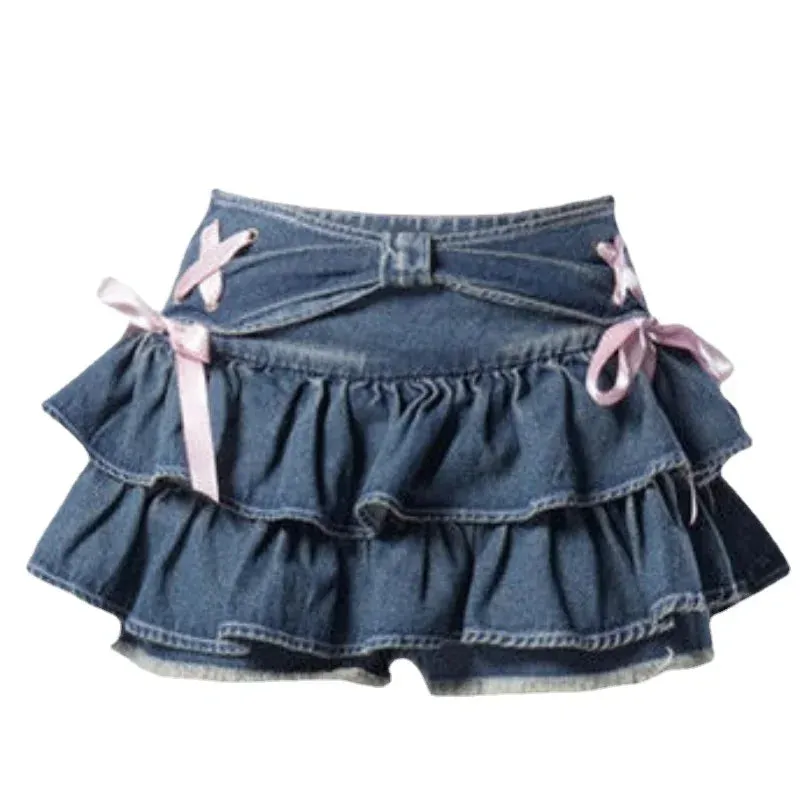 Kawaii Ruffles Y2K Denim Mini Skirt