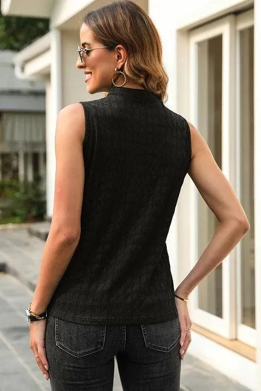 Lattice Textured Split Neck Tank Top