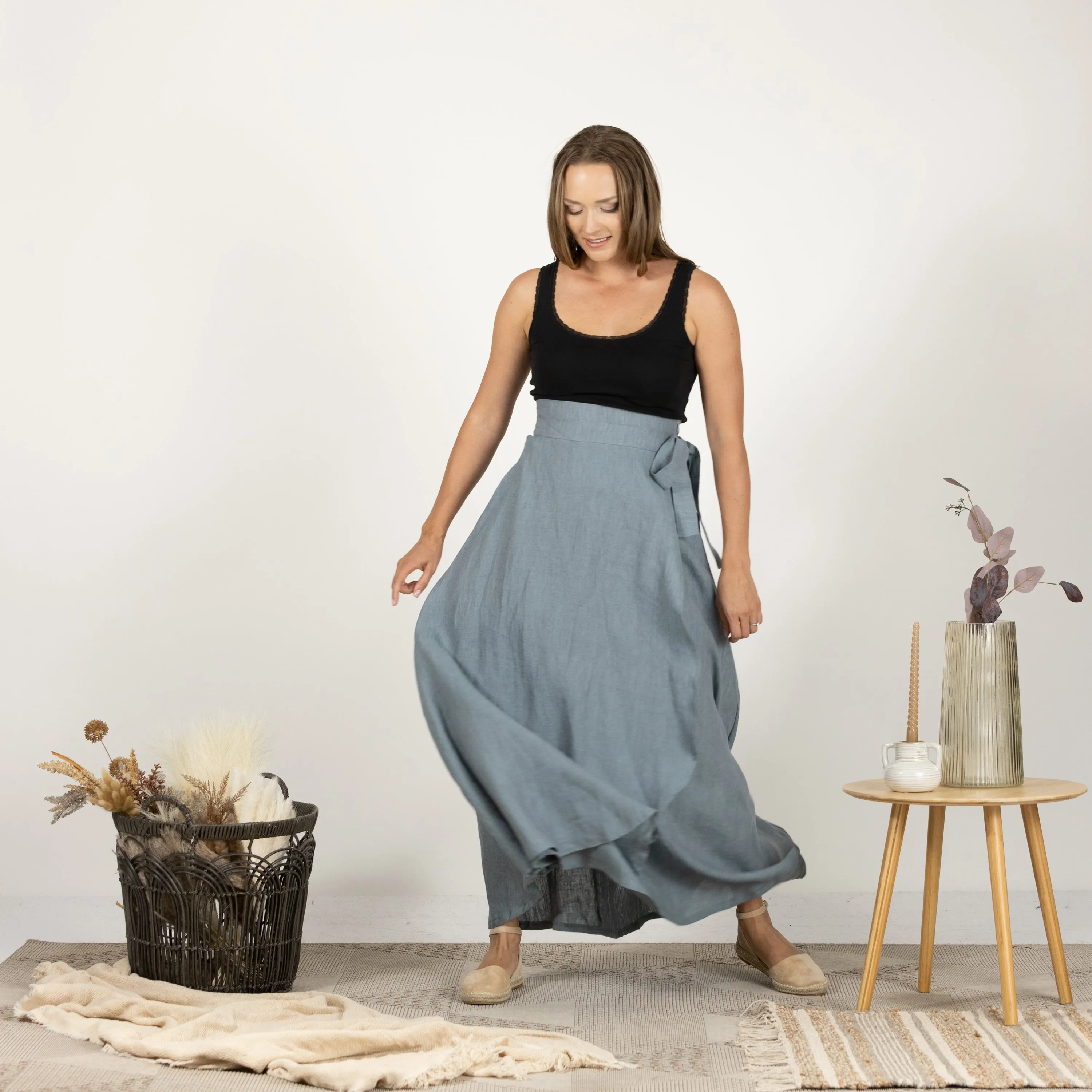 Linen Wrap Around Skirt with a Tie