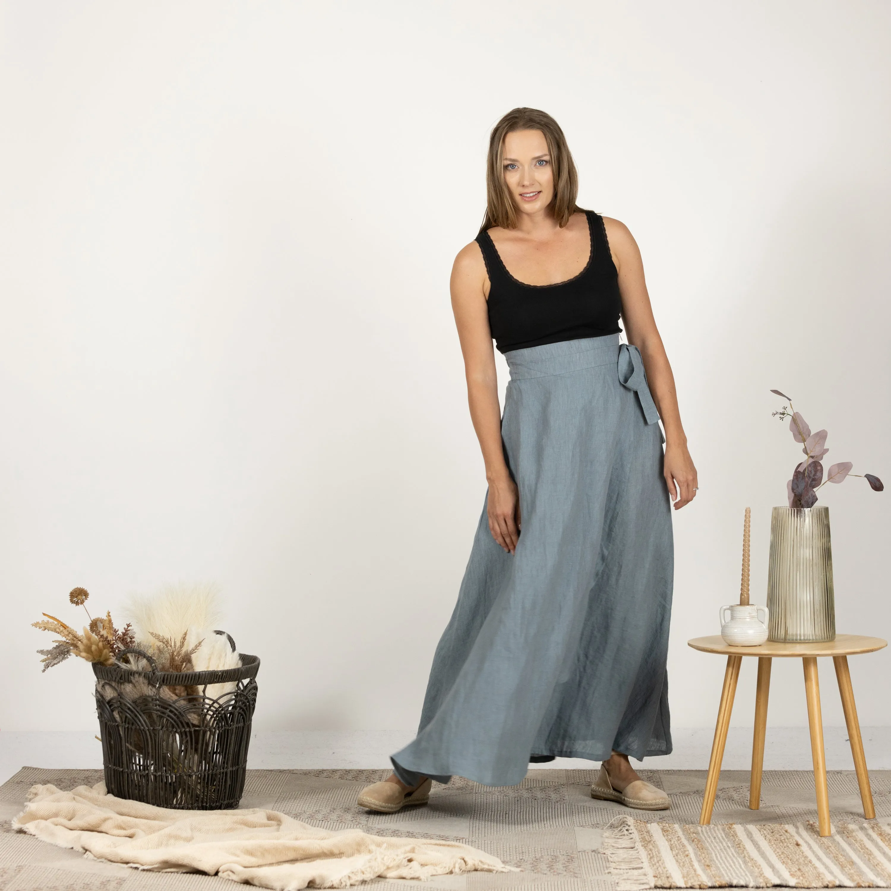 Linen Wrap Around Skirt with a Tie