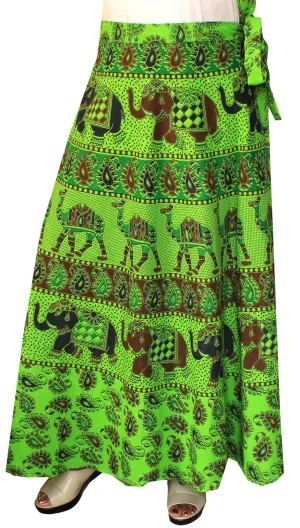 Long Indian Skirt Wrap Around Womens Cotton Clothing (Green)