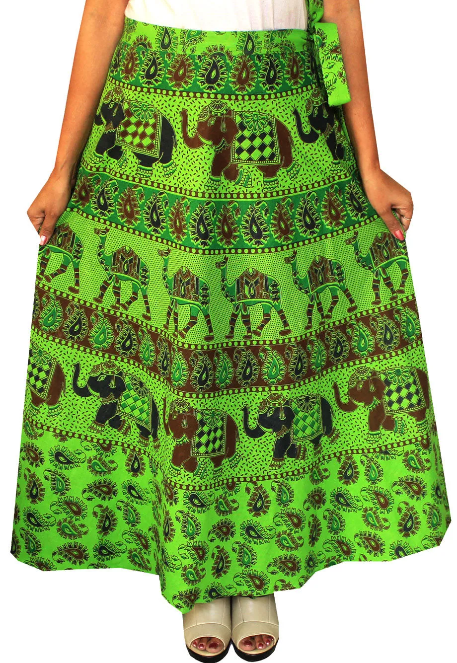 Long Indian Skirt Wrap Around Womens Cotton Clothing (Green)