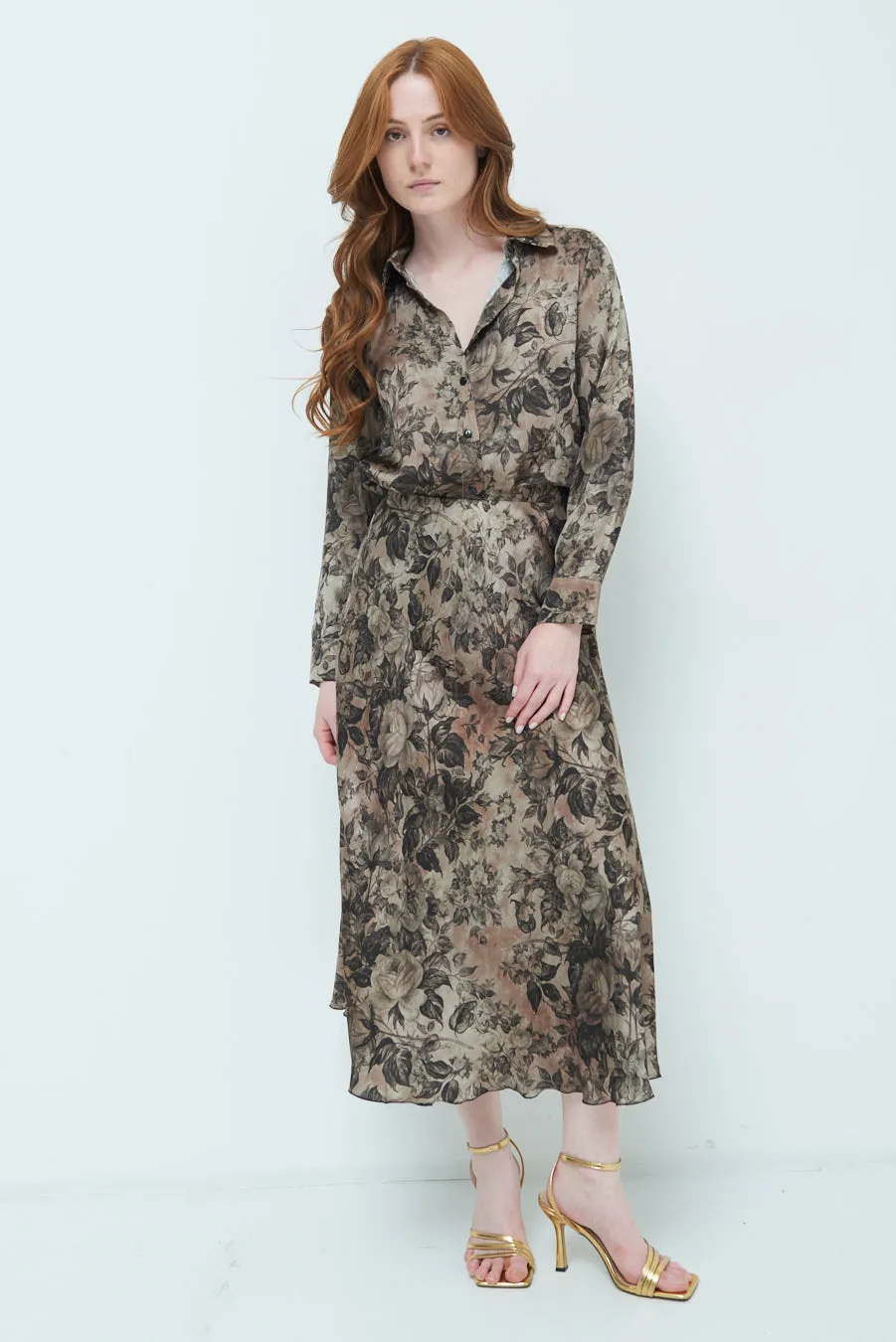 Long sleeve floral midi skirt wholesale