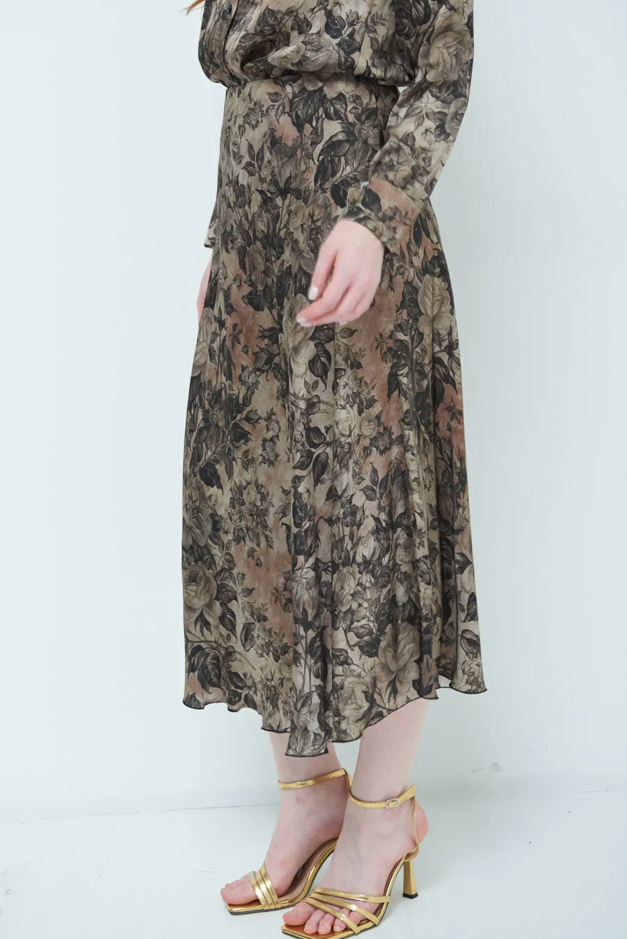 Long sleeve floral midi skirt wholesale