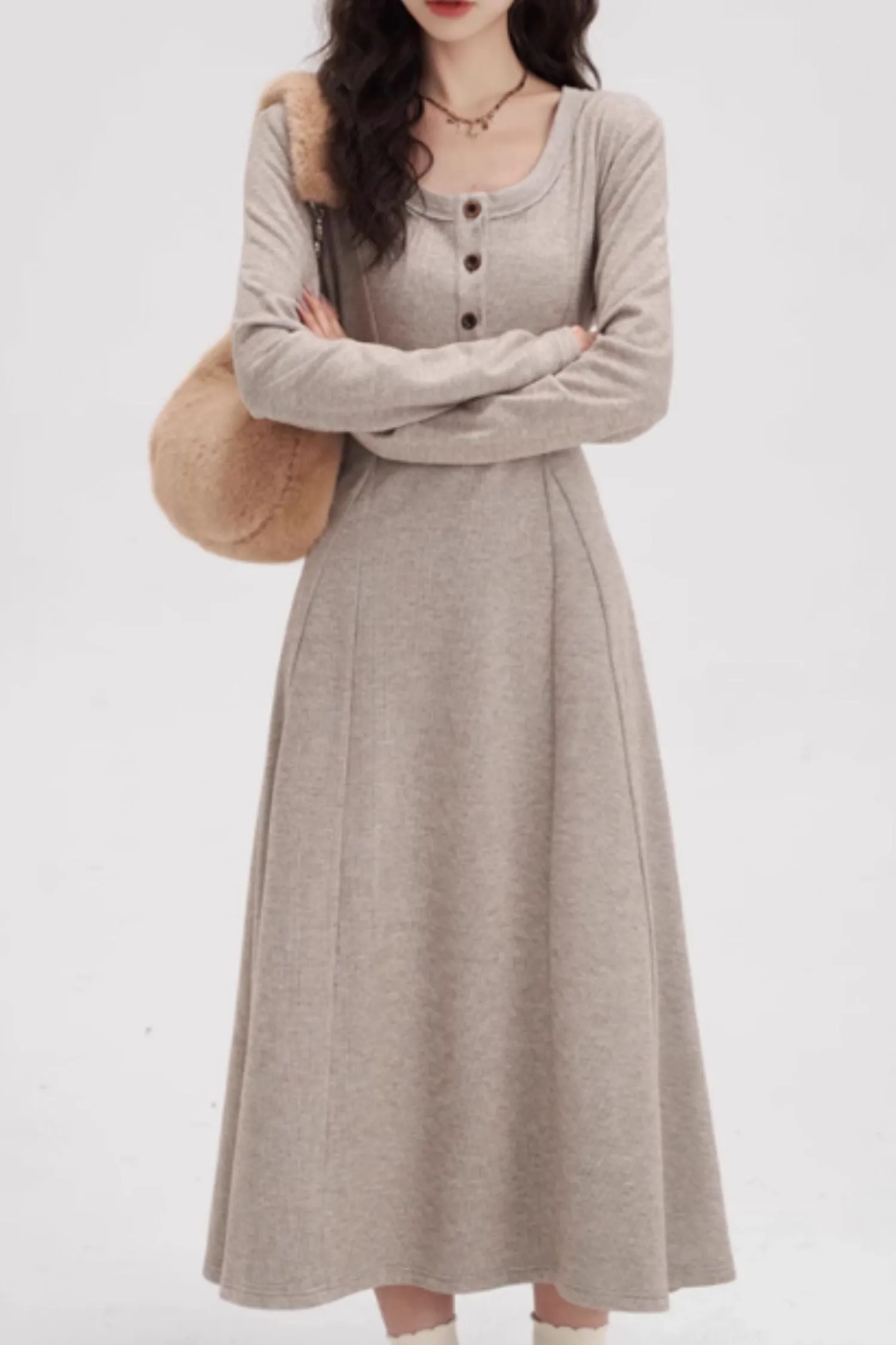 Long sleeves fit and flare knit dress 5595