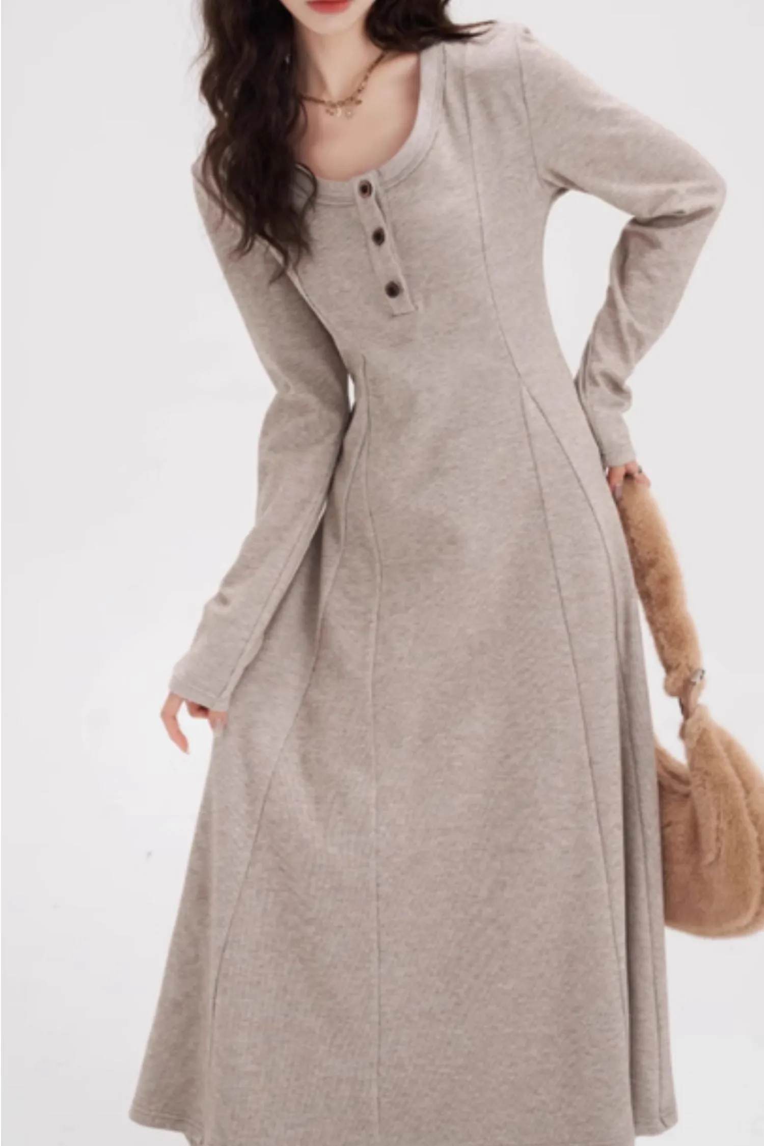 Long sleeves fit and flare knit dress 5595