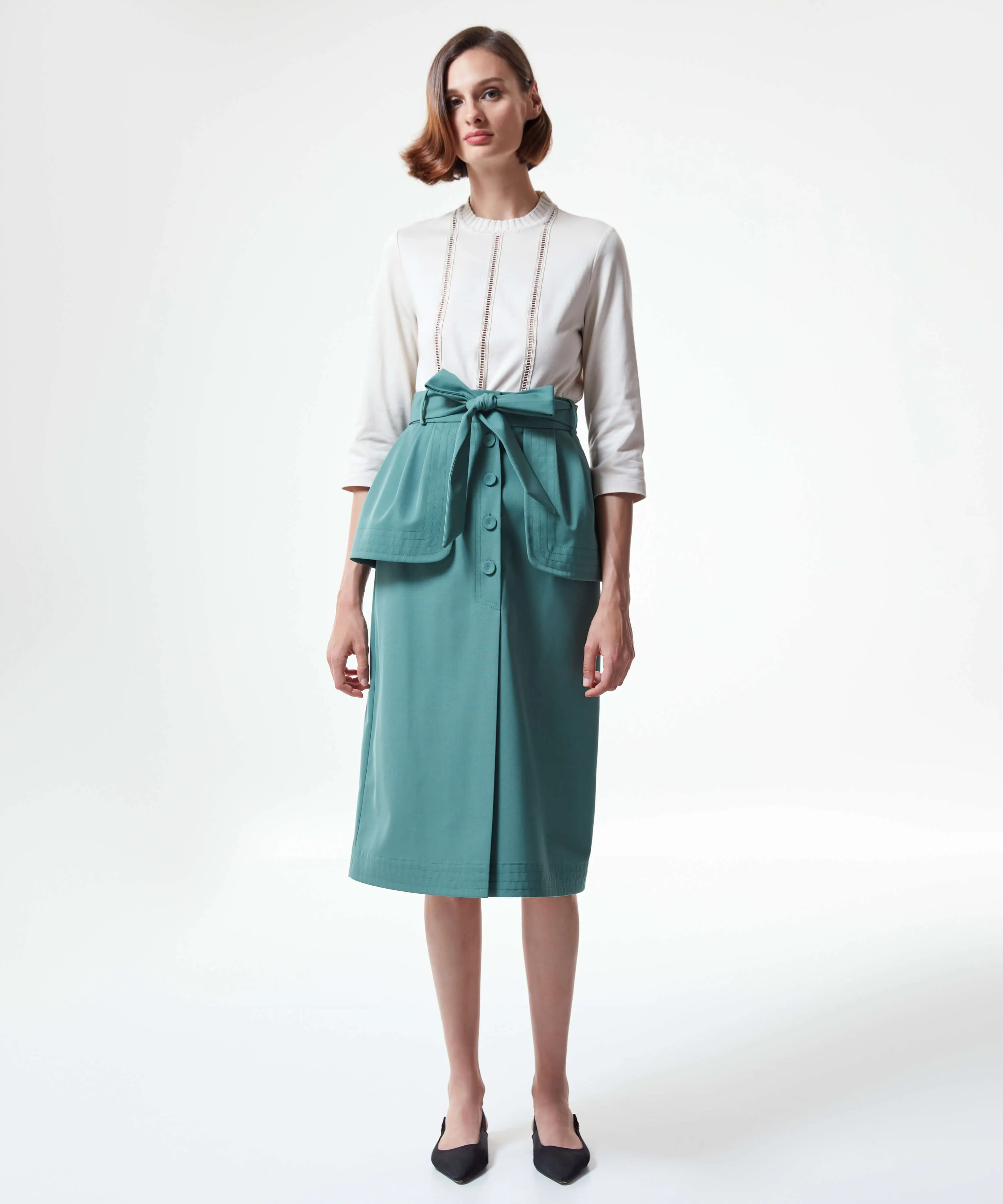 Machka Midi Skirt With Waist Fixed Flap Dark Green