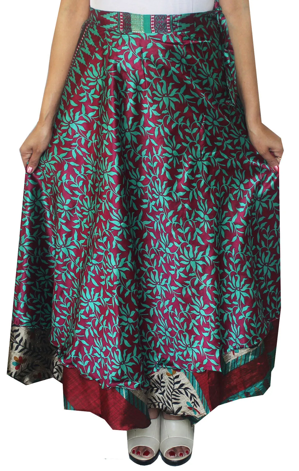 Maple Clothing Two Layers Women's Indian Sari Magic Wrap Around Long Skirt