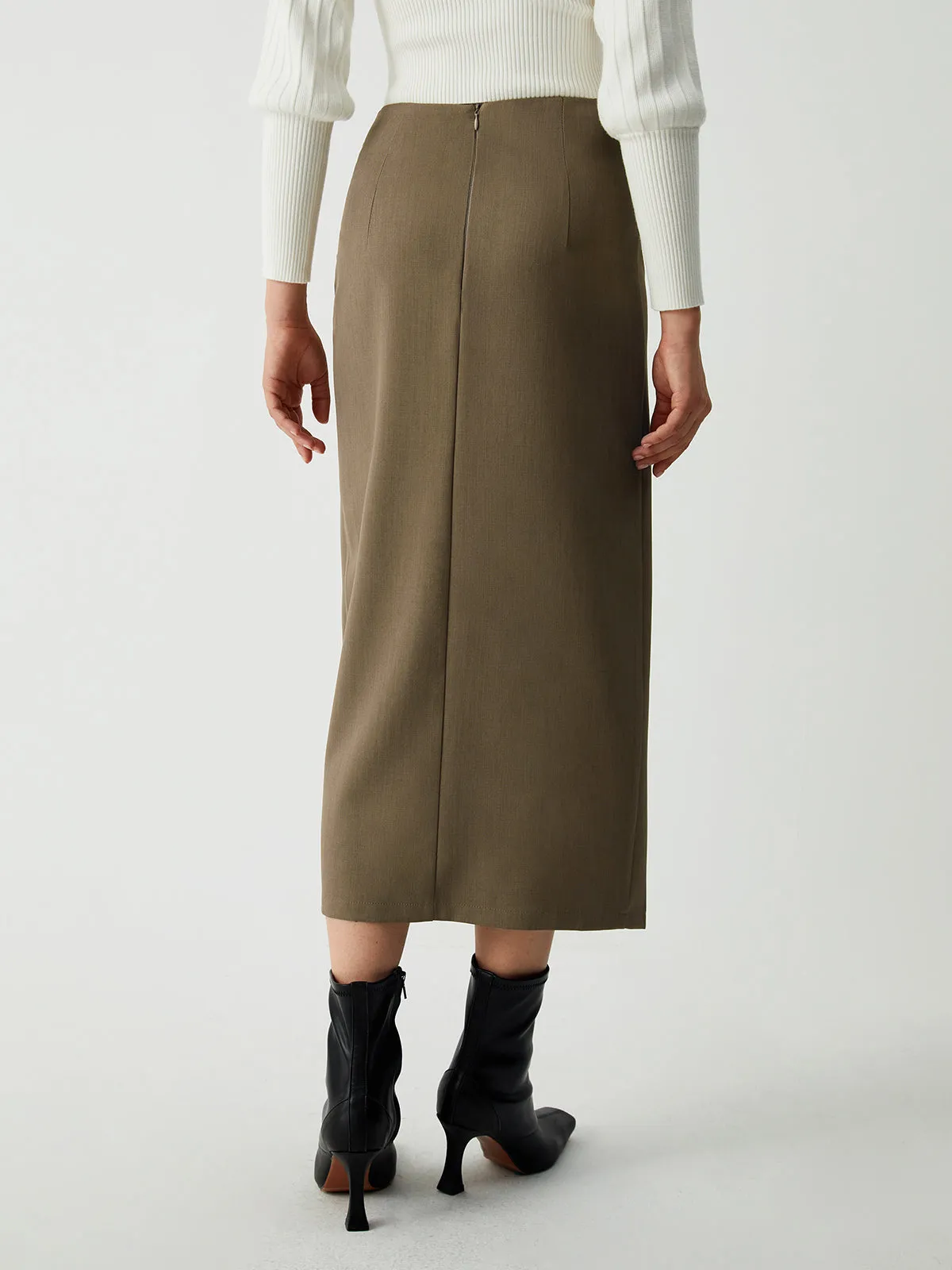 Maple Wrap Graceful Slit Midi Skirt