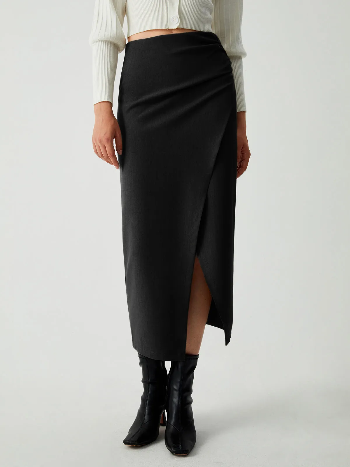 Maple Wrap Graceful Slit Midi Skirt