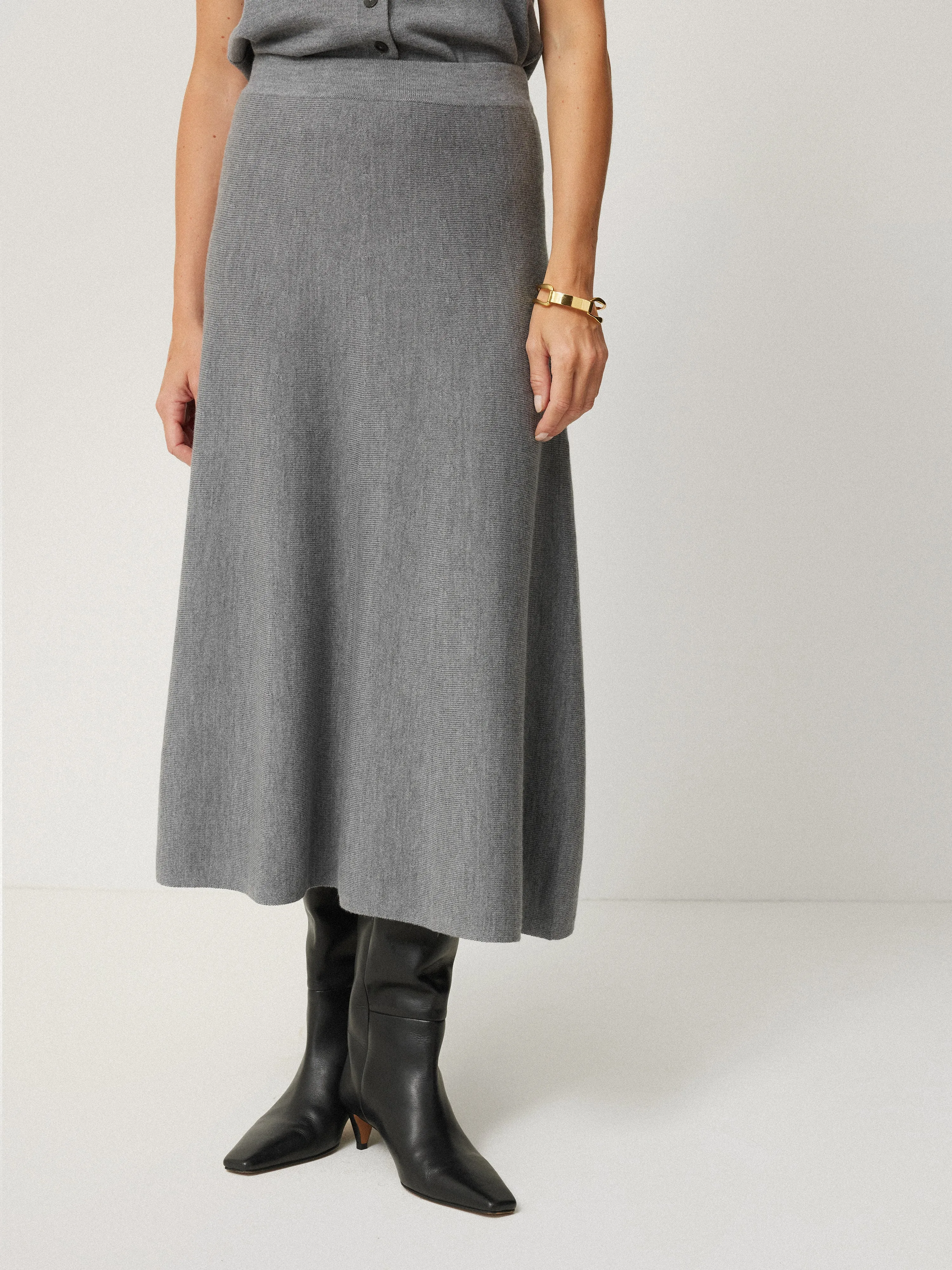 Merino Knitted A-line Skirt | Grey