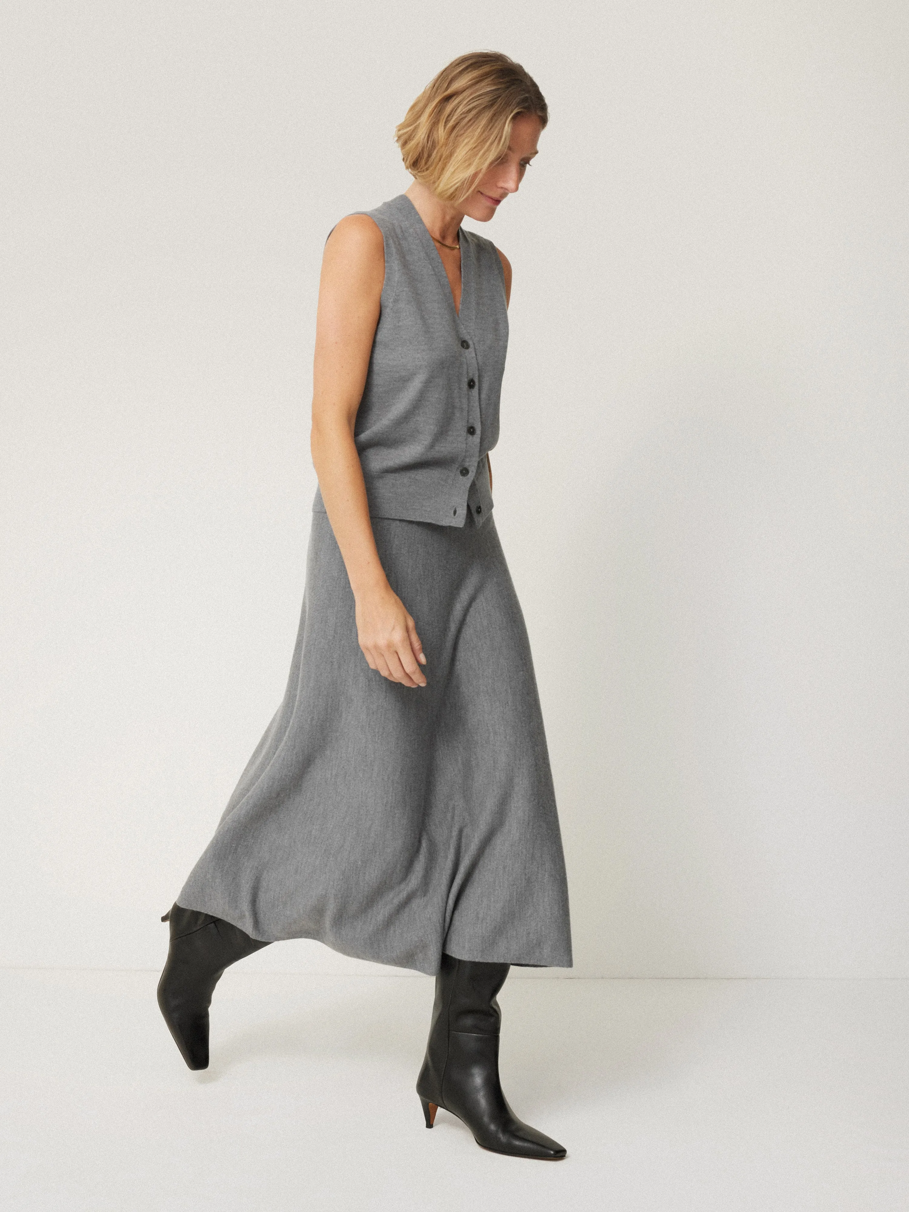 Merino Knitted A-line Skirt | Grey