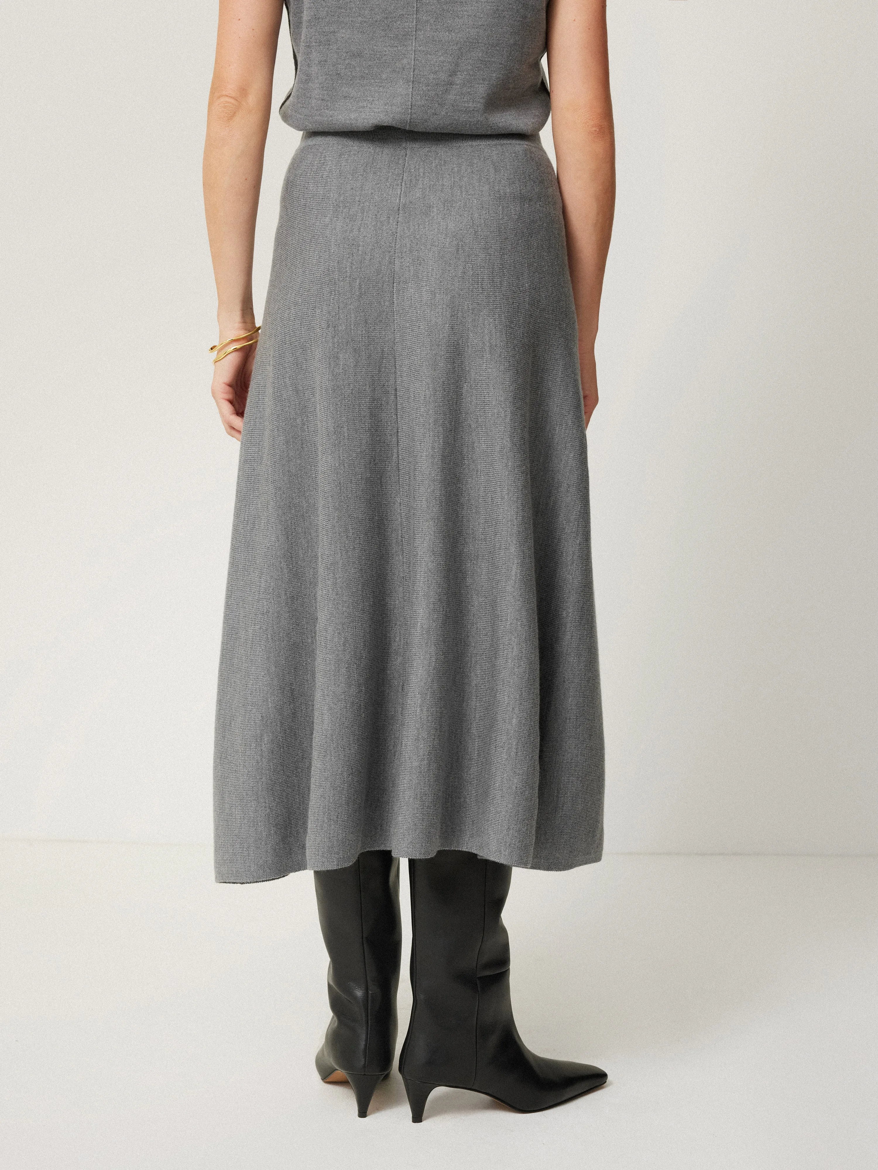 Merino Knitted A-line Skirt | Grey