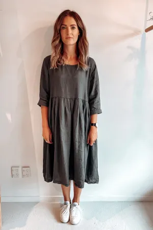 Montaigne Paris - Baggy Linen Dress -  Petrol