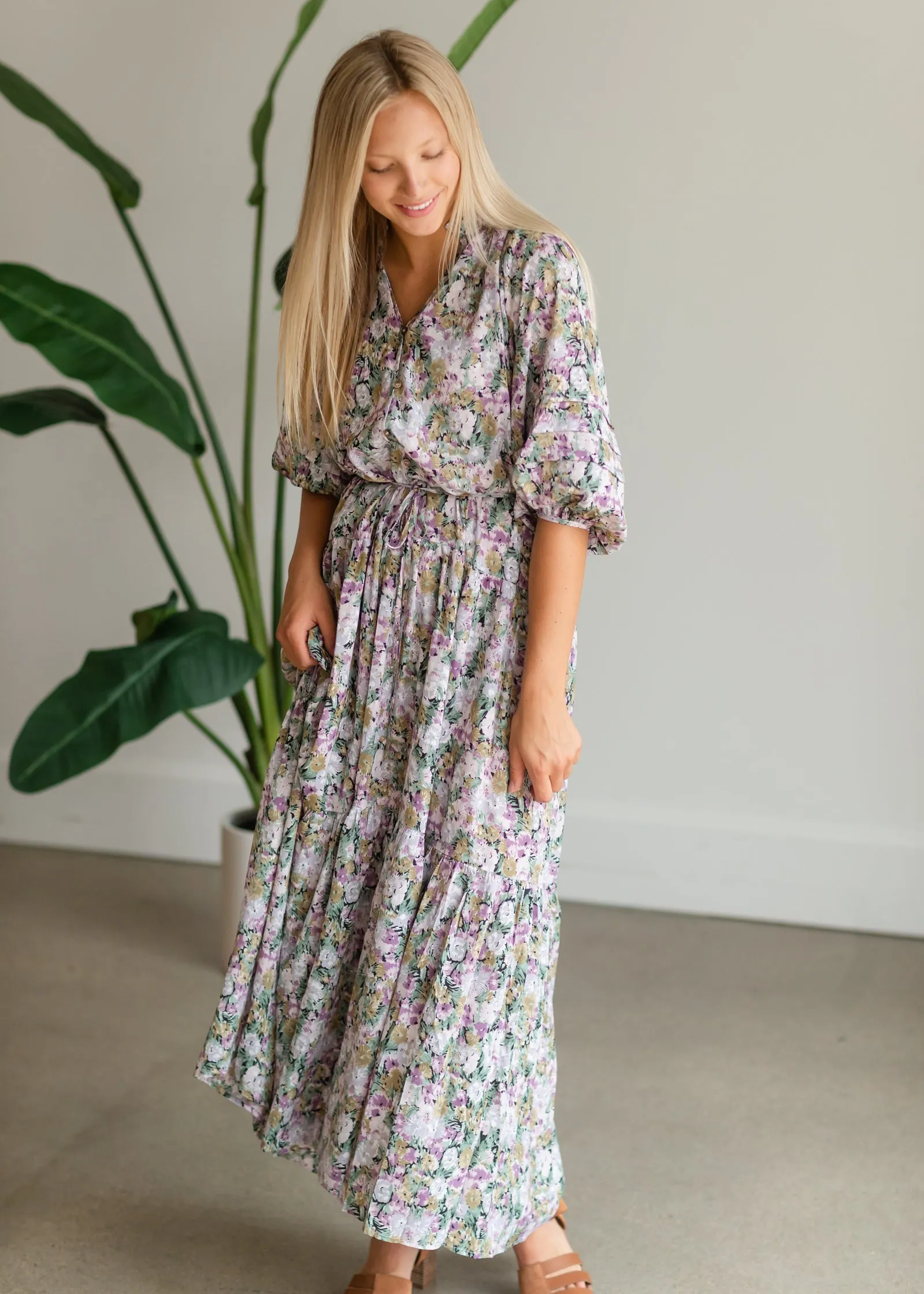 Multi Floral Tie Waist Maxi Dress - FINAL SALE