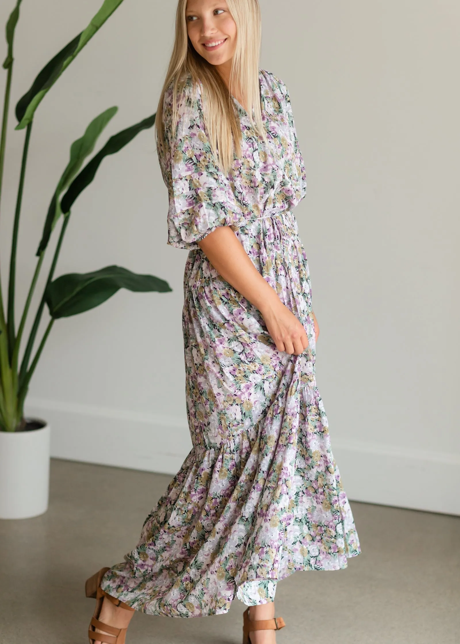 Multi Floral Tie Waist Maxi Dress - FINAL SALE