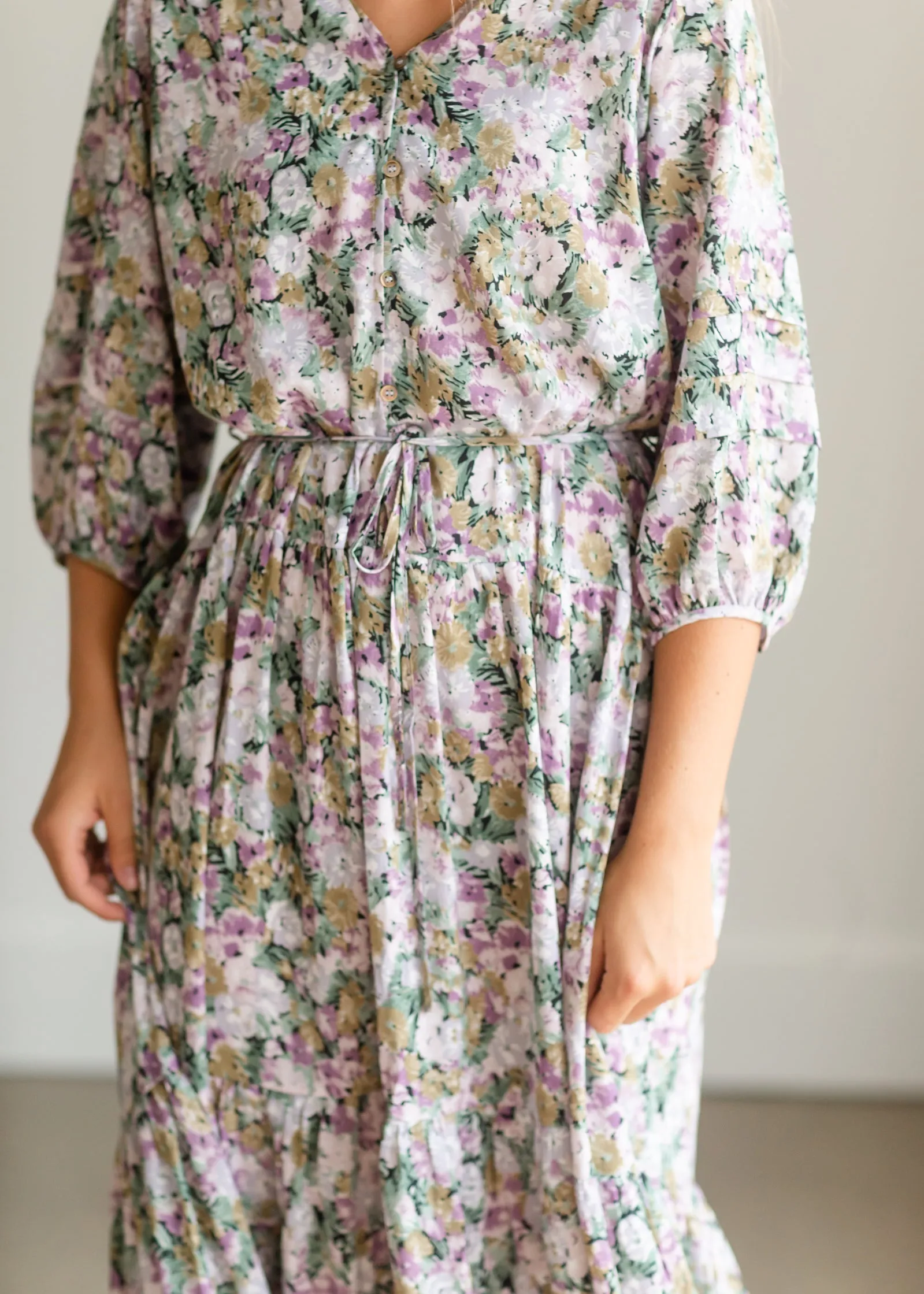 Multi Floral Tie Waist Maxi Dress - FINAL SALE