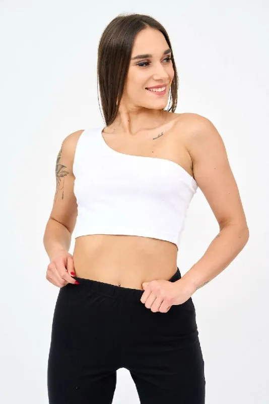 One Shoulder Sleeveless Women's Crop Top in White!