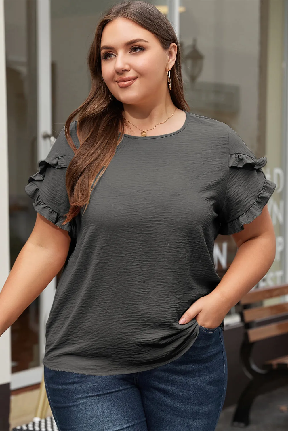 Paulina Ruffled Short Sleeve Plus Size Top