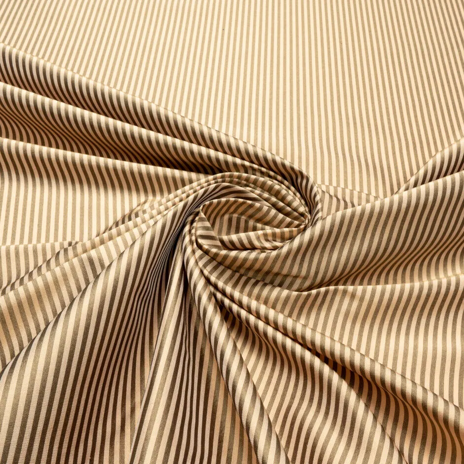 Peach & Brown Fine Striped Pure Silk Taffeta