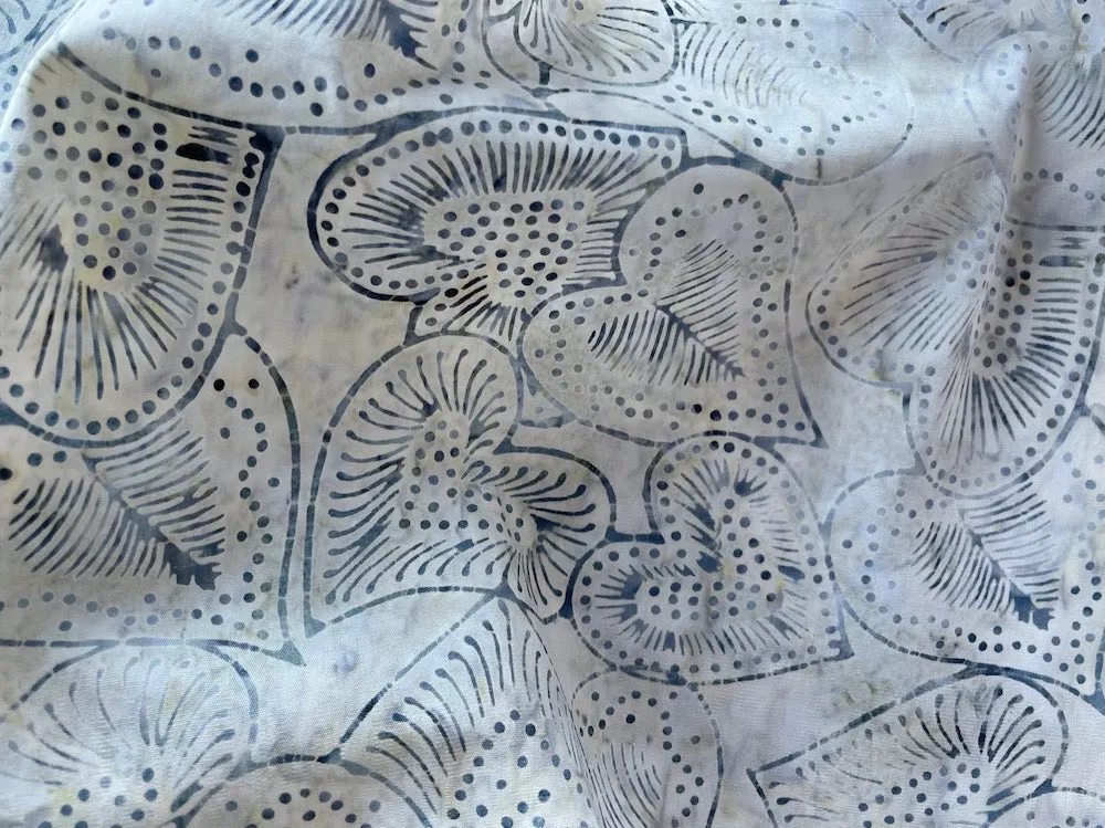 Pigeon Blue Philodendron Leaves & Hearts  Cotton Batik (Made in Indonesia)