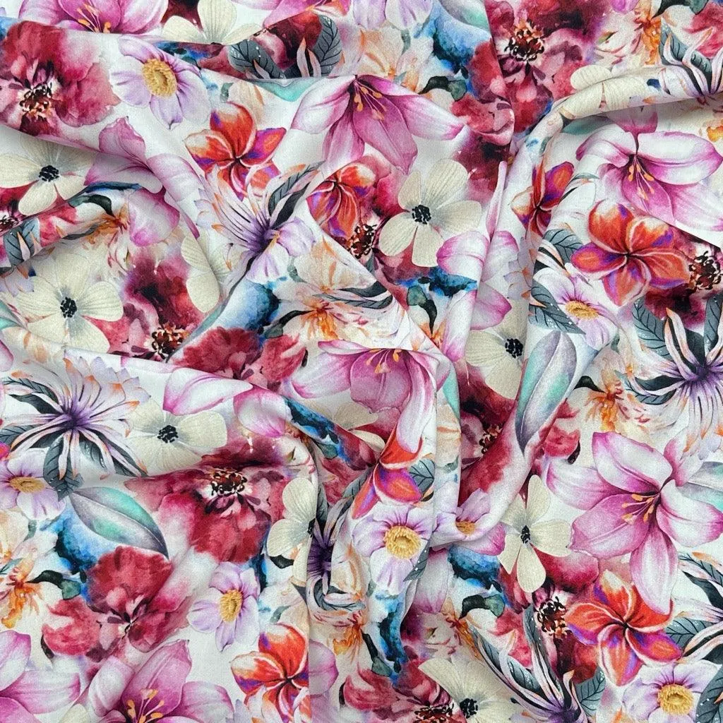 Pink Flower Haven Viscose Challis Fabric