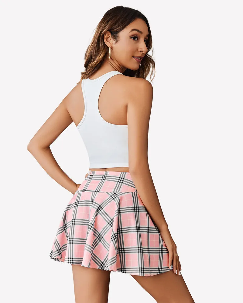 Plaid Mini Skirt Pleated Drawstring Skirts