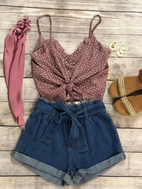 Polka Dot Ruffle Cami Top