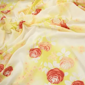 Printed Chiffon Design-14 Red & Beige Roses on Yellow