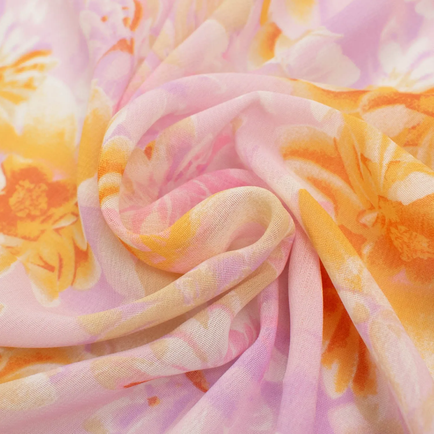 Printed Chiffon Design-5 Baby Pink & Orange Florals