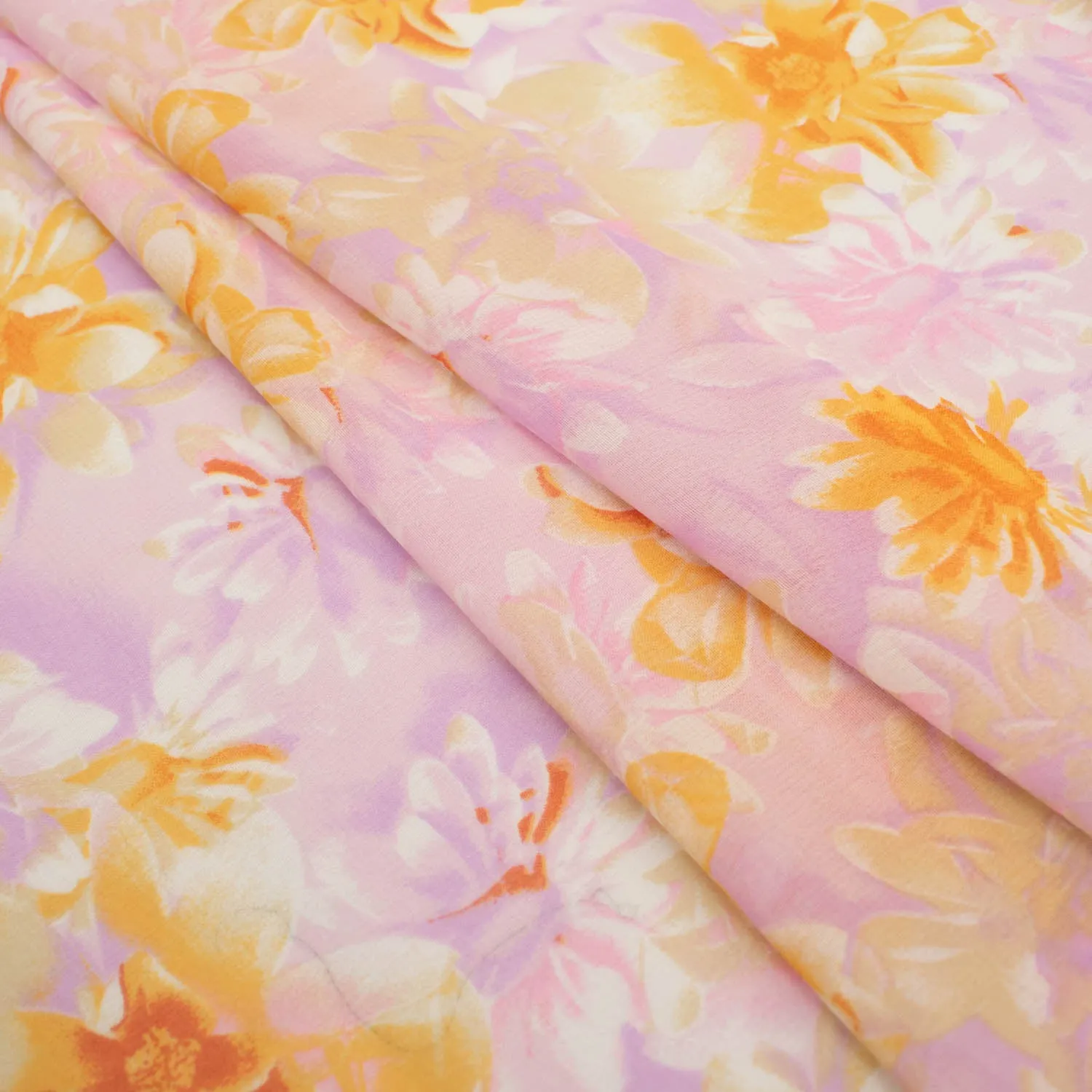 Printed Chiffon Design-5 Baby Pink & Orange Florals