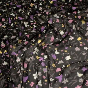 Printed Chiffon Design-6 Pink & Yellow Florals on Black