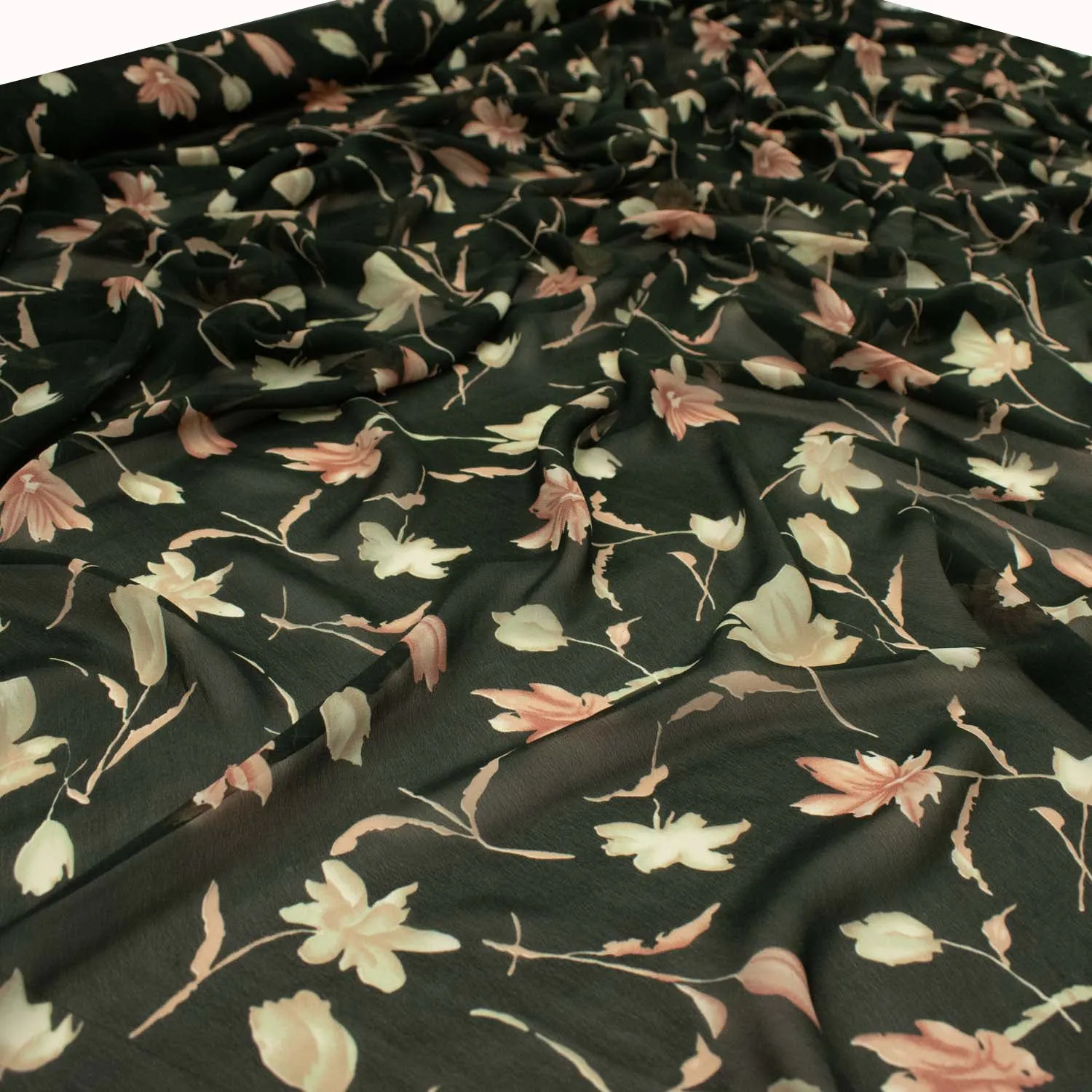 Printed Chiffon Design-Floral & Leaves