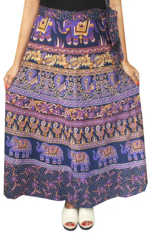 Printed Cotton Long Wrap Around Skirt India (Blue)