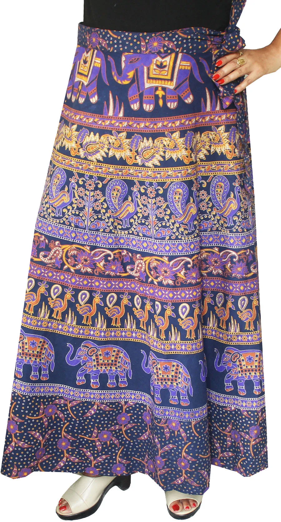 Printed Cotton Long Wrap Around Skirt India (Blue)