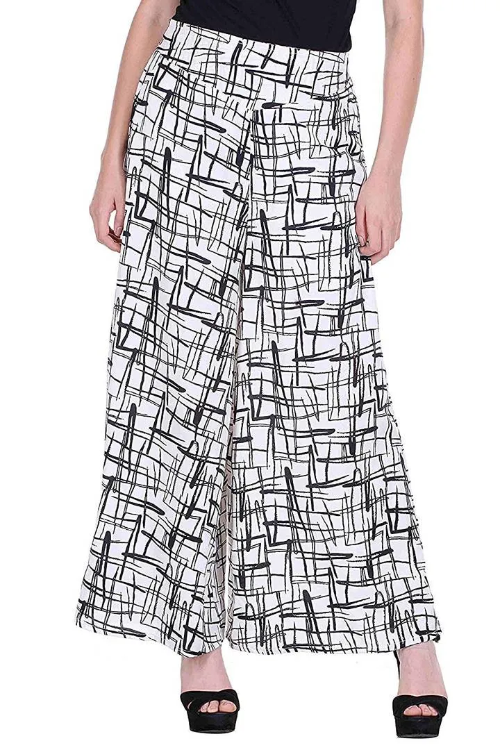 Printed Crepe Palazzo/Trouser Combo Pack of 2 (Black Lining and Diamond)